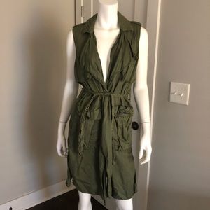 Zara Vest Army Green M Sleeveless Tie Belt Jacket